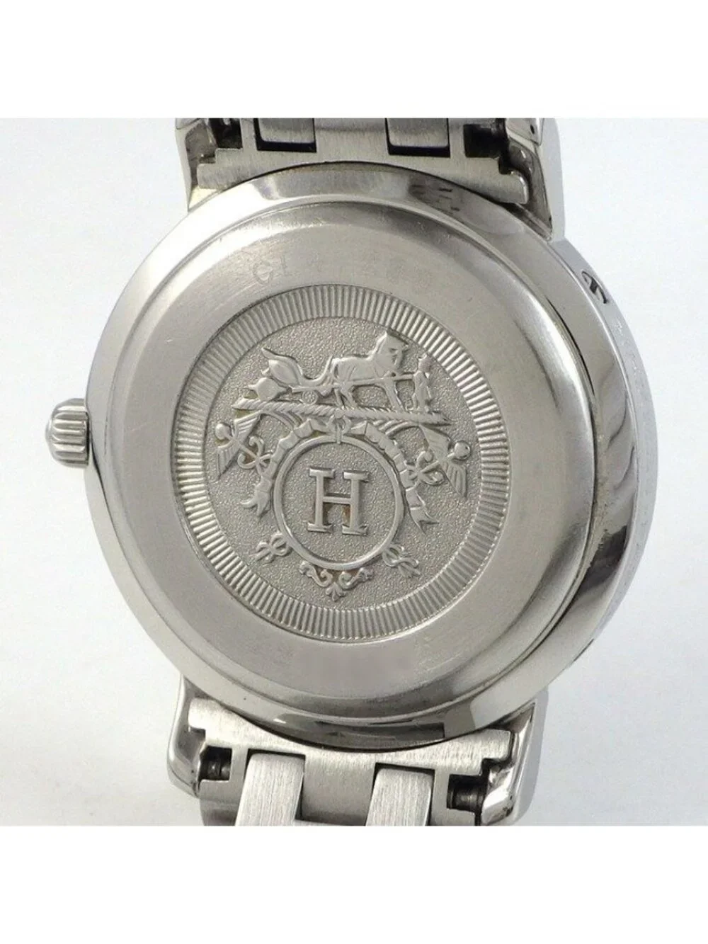 Hermes Watch Clipper Cles 12 Points Diamond Bezel Pink Shell Guilloche Dial SS